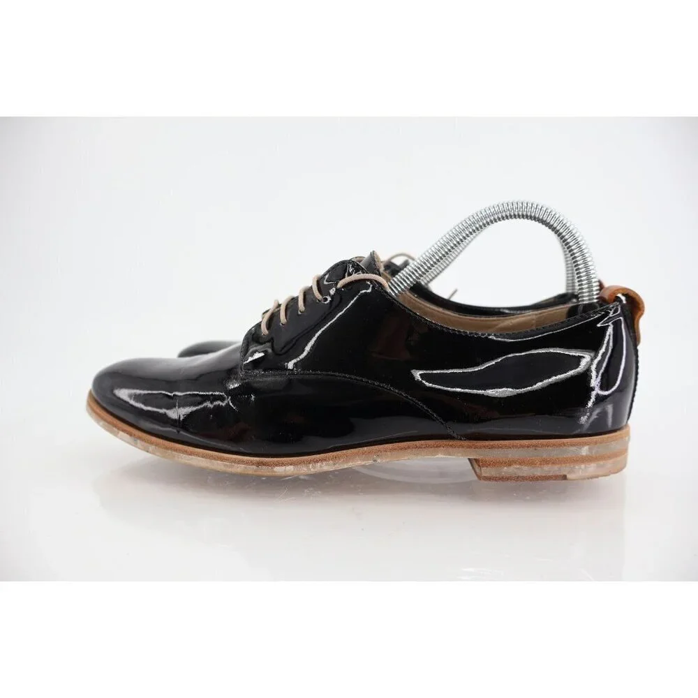 AGL Italy Women's Loafer Size 39.5 9.5 Black Leather Lace Up Loafer Flat Shoes
